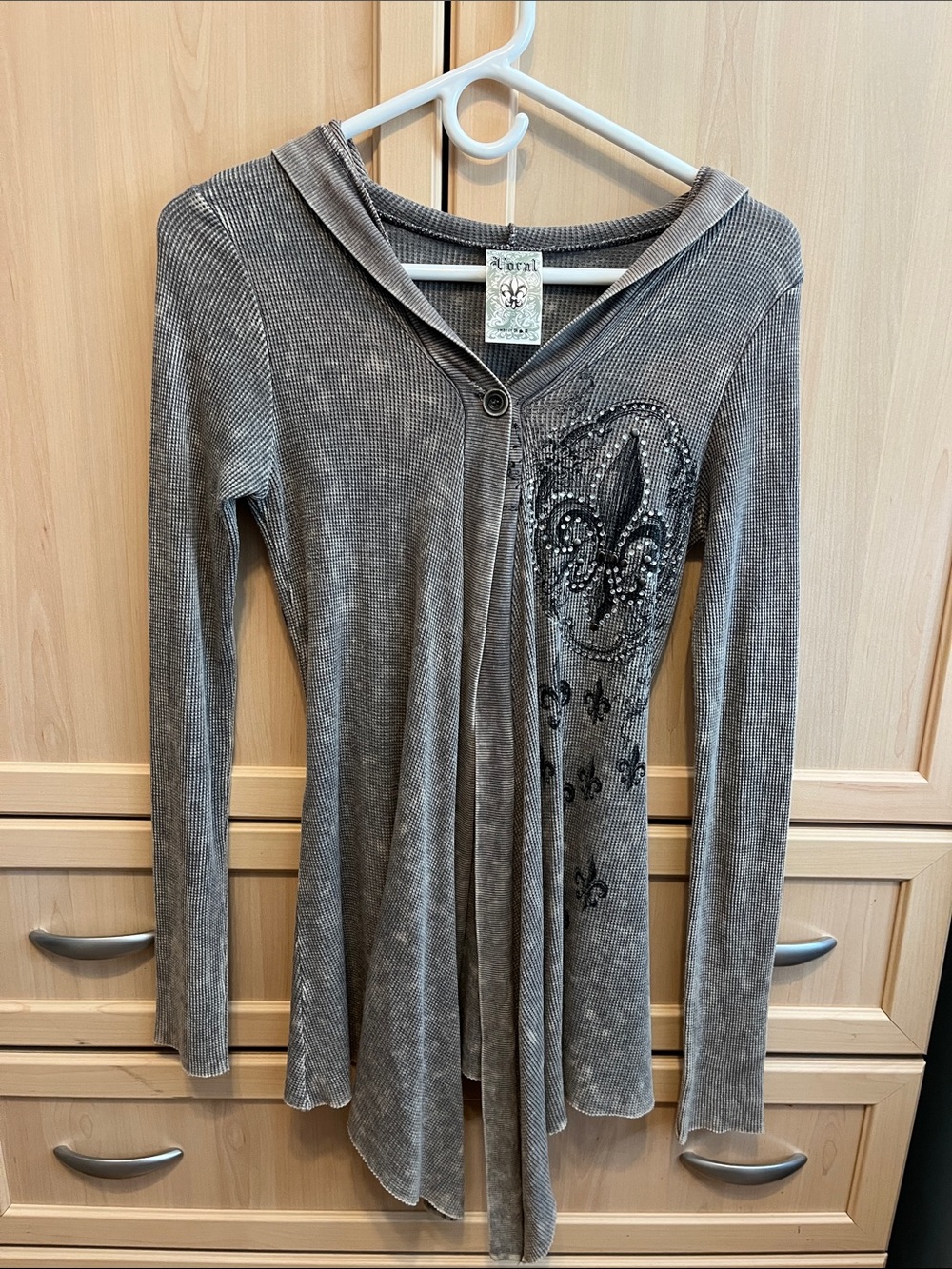 Vocal Gray Embellished Hooded Longline Tunic